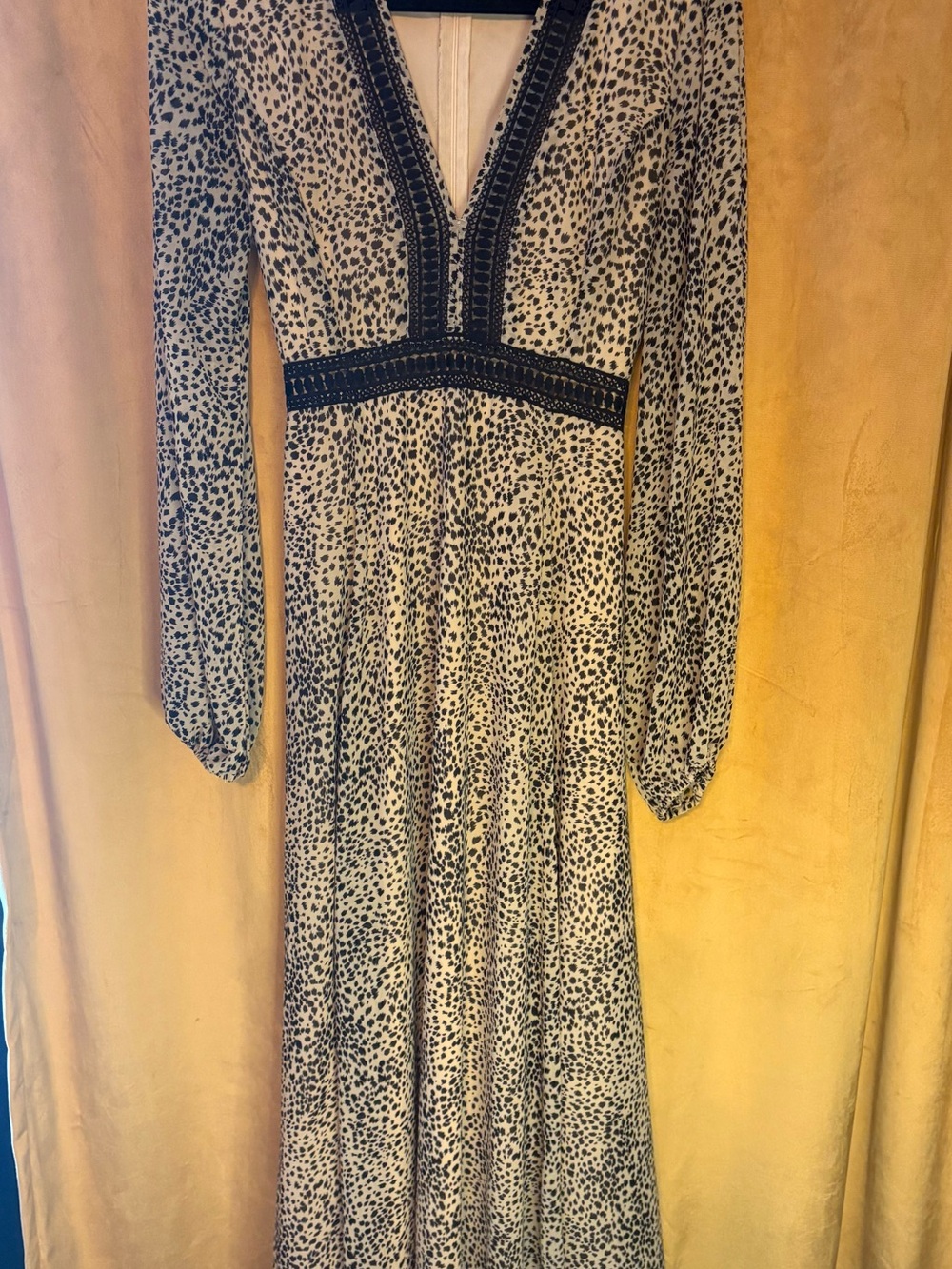 Baltic Born Cream and Black Speckled Long Sleeve V-Neck Maxi Dress